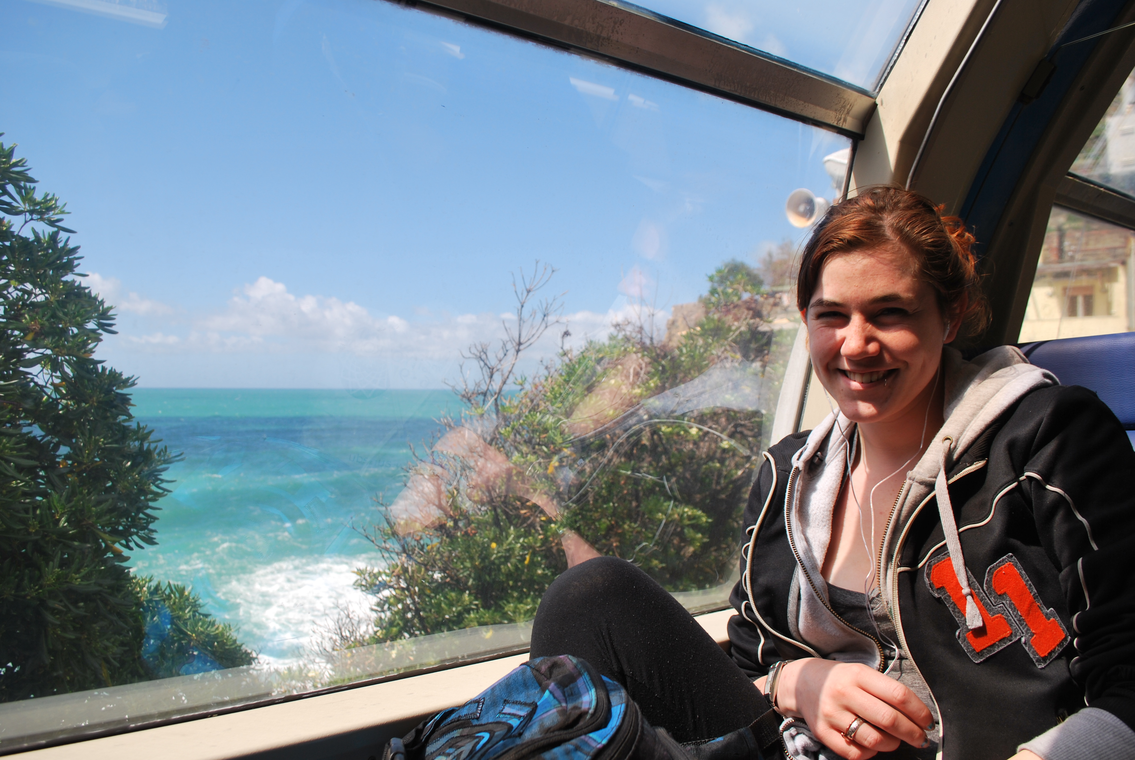 Study Abroad student on the train to Cinque Terre